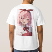 Cute Pink-Haired Anime Girl Illustration T-Shirt (Rückseite)