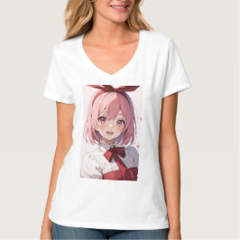 Cute Pink-Haired Anime Girl Illustration T-Shirt