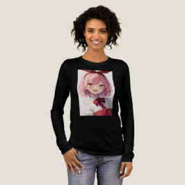 Cute Pink-Haired Anime Girl Illustration Tri-Blend Shirt