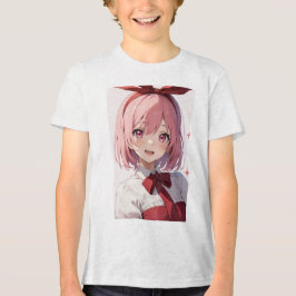 Cute Pink-Haired Anime Girl Illustration Tri-Blend Shirt