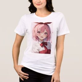 Cute Pink-Haired Anime Girl Illustration Tri-Blend Shirt