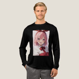 Cute Pink-Haired Anime Girl Illustration Tri-Blend Shirt