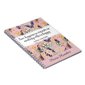 Cute Pink Happiness Quote Inspirational Floral Art Notizblock (Rechte Seite)