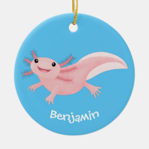 Cute pink happy axolotl keramik ornament