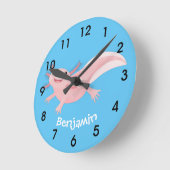 Cute pink happy axolotl runde wanduhr (Winkel)