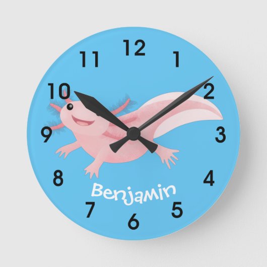 Cute pink happy axolotl runde wanduhr (Vorderseite)