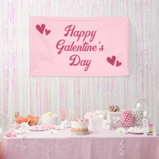 Cute Pink Happy Galentines Day Party Banner