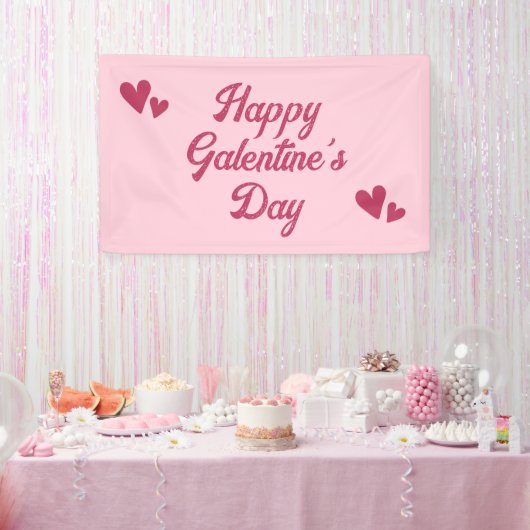 Cute Pink Happy Galentines Day Party Banner (Party)