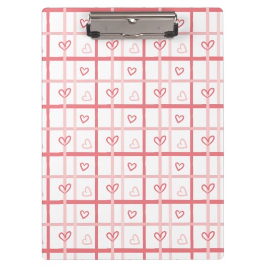 Cute Pink Heart Grid Pattern Klemmbrett (Vorderseite)