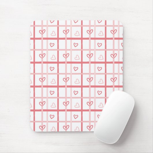 Cute Pink Heart Grid Pattern Mousepad (Mit Mouse)