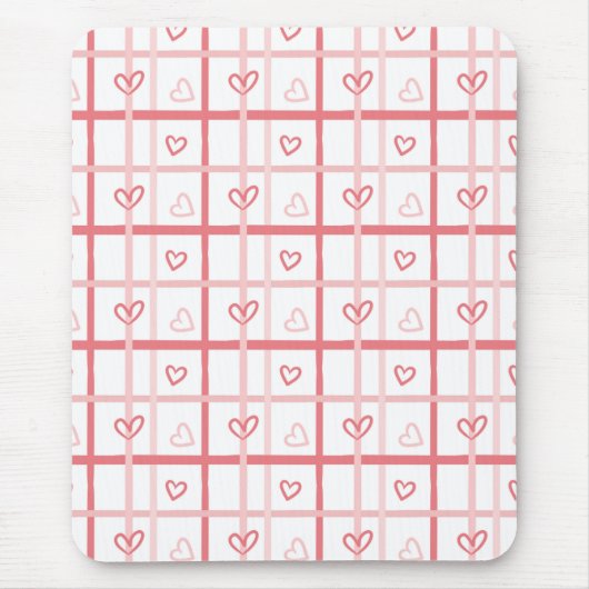 Cute Pink Heart Grid Pattern Mousepad (Vorne)