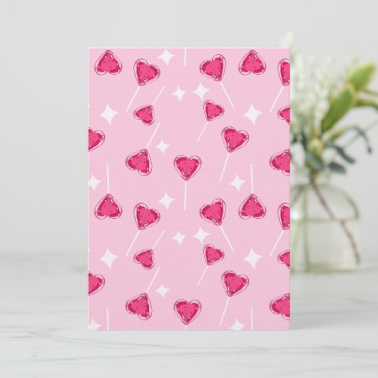 Cute Pink Heart Lollipop Seamless Pattern Einladung (Stehend Vorderseite)