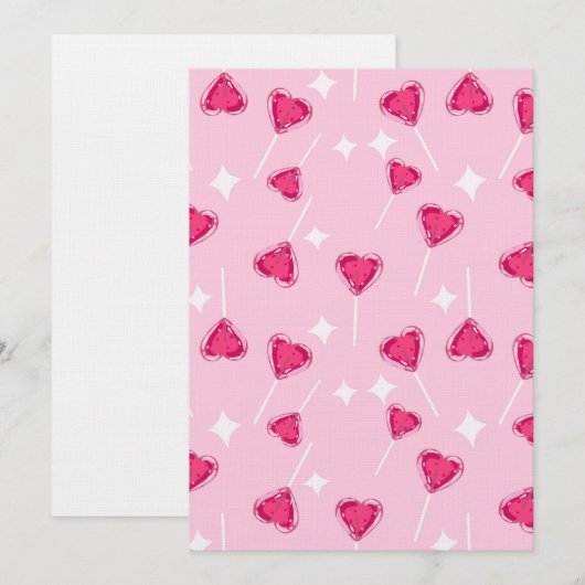 Cute Pink Heart Lollipop Seamless Pattern Einladung (Vorne/Hinten)