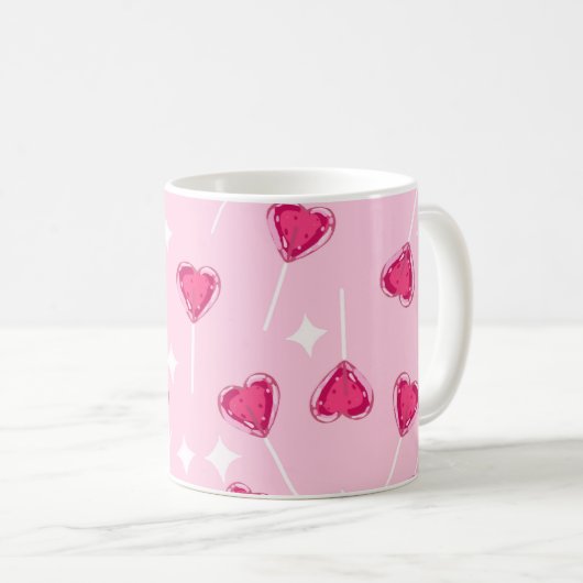 Cute Pink Heart Lollipop Seamless Pattern Kaffeetasse (VorderseiteRechts)