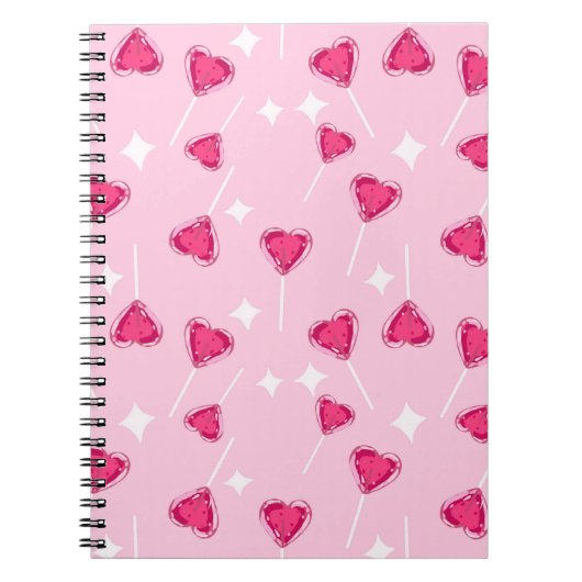 Cute Pink Heart Lollipop Seamless Pattern Notizblock (Vorderseite)