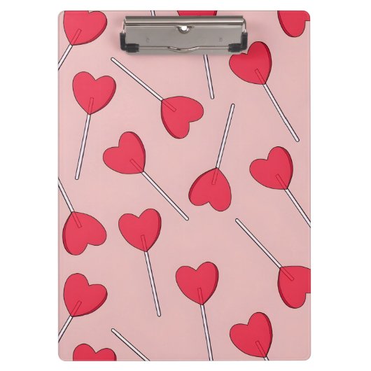 Cute Pink Heart Lollipops Seamless Pattern Klemmbrett (Vorderseite)
