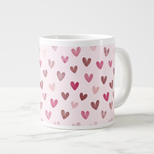 Cute Pink Heart Pattern – Romantic &Stylish Design Jumbo-Tasse (Vorderseite Rechts)