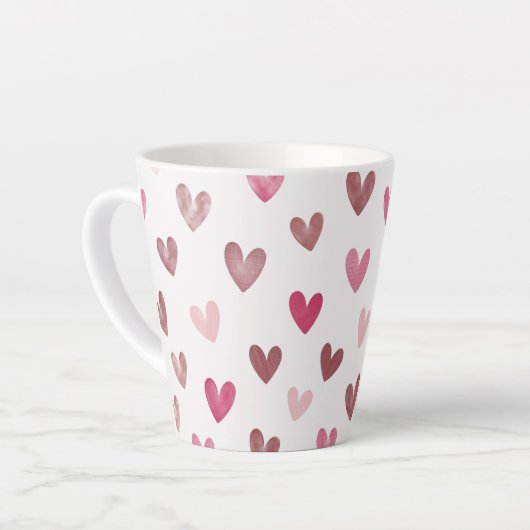 Cute Pink Heart Pattern – Romantic &Stylish Design Milchtasse (Linke Ecke)