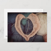 Cute pink heart-shaped baby knitting postcard postkarte (Vorne/Hinten)