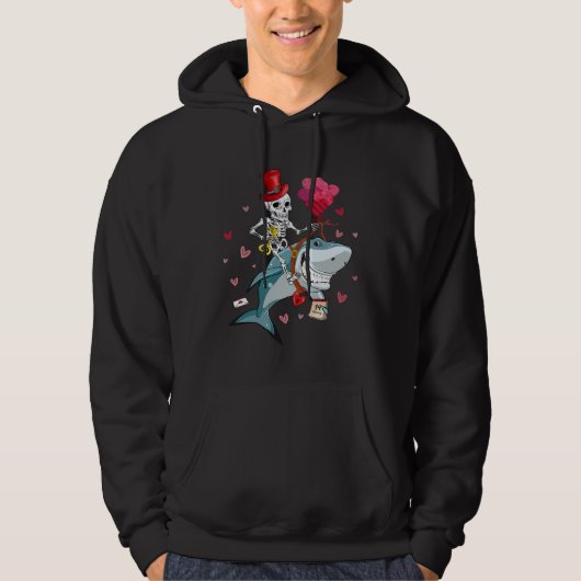 Cute Pink Heart Skeleton Riding Shark Valentines D Hoodie (Vorderseite)