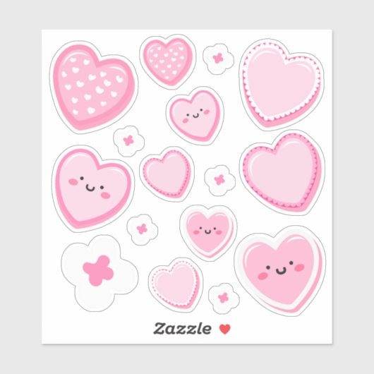 Cute Pink Hearts Custom-cut Aufkleber (Blatt)