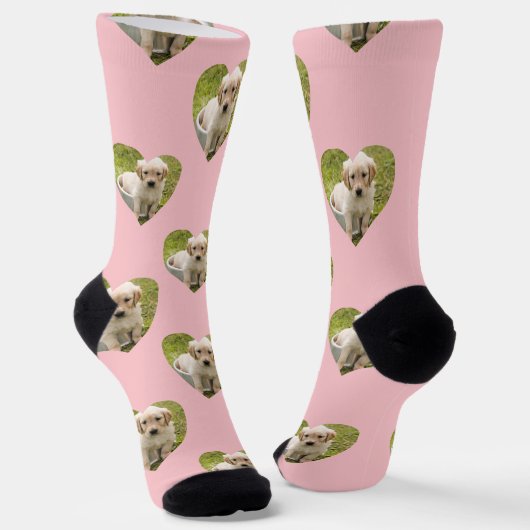 Cute Pink Hearts Custom Pet Photo Socken (Gewinkelt)
