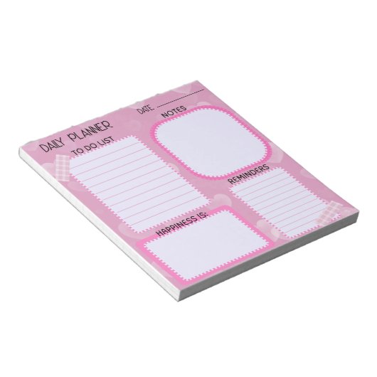 Cute Pink Hearts Daily Planner Notepad Notizblock (angewinkelt)