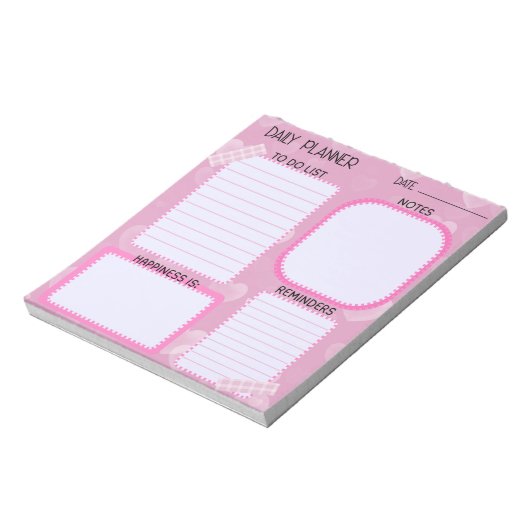 Cute Pink Hearts Daily Planner Notepad Notizblock (Rotiert)