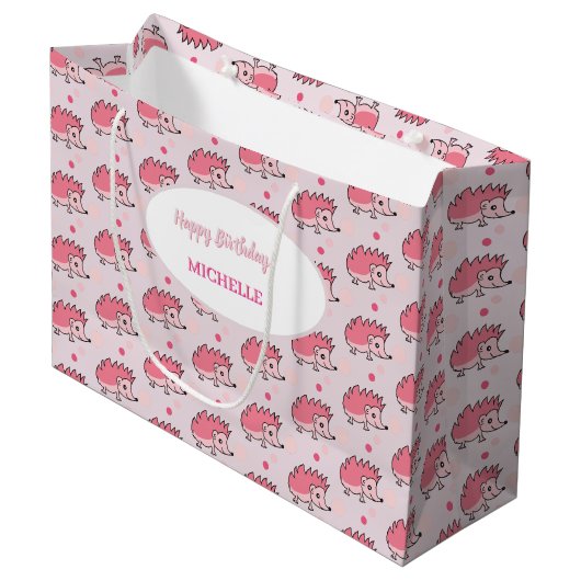 Cute pink hedgehog Gift Bag Große Geschenktüte (Vorderseite Schrägansicht)