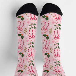 Cute Pink Holly Christmas Socks Socken