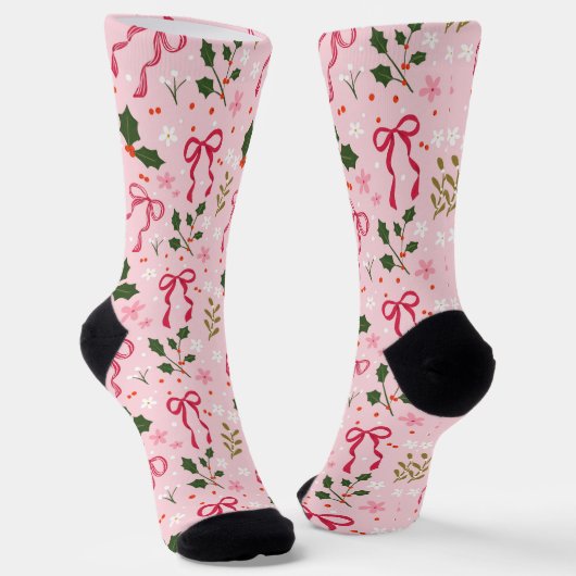 Cute Pink Holly Christmas Socks Socken (Gewinkelt)