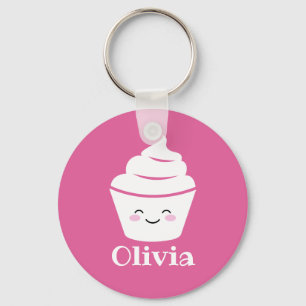 Cute pink kawaii cupcake design keychain with kids schlüsselanhänger