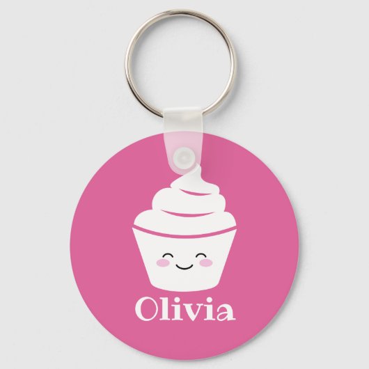Cute pink kawaii cupcake design keychain with kids schlüsselanhänger (Vorderseite)