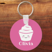Cute pink kawaii cupcake design keychain with kids schlüsselanhänger (Vorderseite)