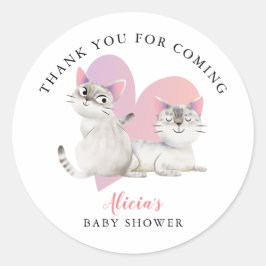 Cute Pink Kitten Twins Baby Dusche Gefallen Runder Aufkleber