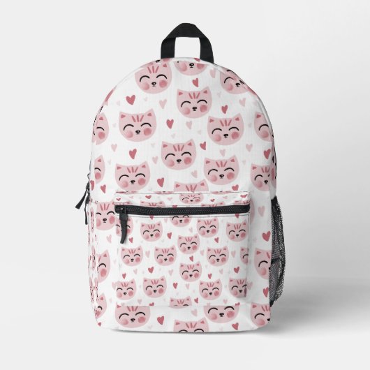 Cute Pink Kittens and Hearts Pattern for Kids Bedruckter Rucksack (Vorderseite)