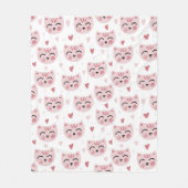 Cute Pink Kittens and Hearts Pattern for Kids Fleecedecke (Vorderseite)