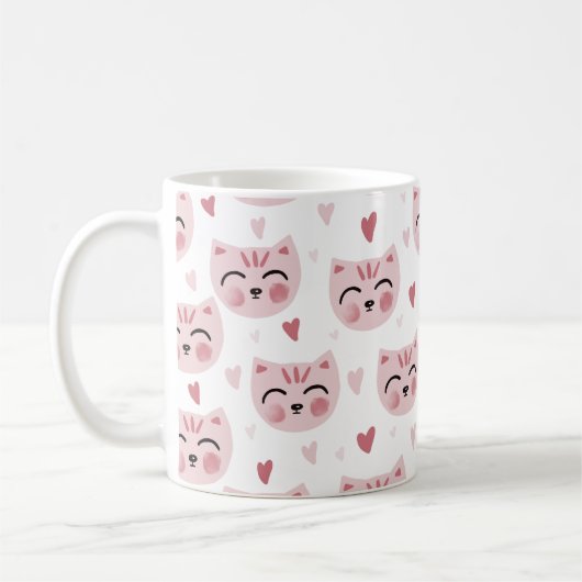 Cute Pink Kittens and Hearts Pattern for Kids Kaffeetasse (Links)