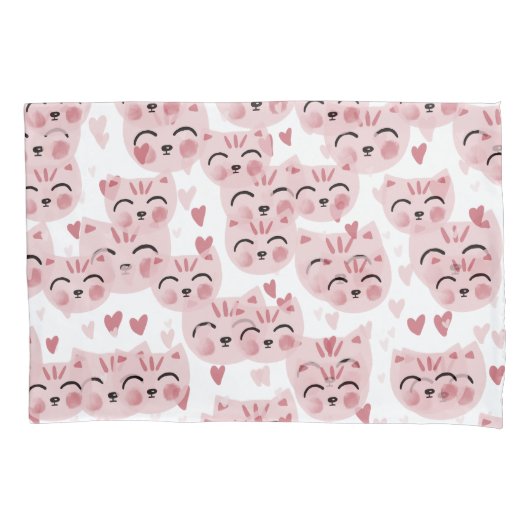 Cute Pink Kittens and Hearts Pattern for Kids Kissenbezug (Vorderseite)