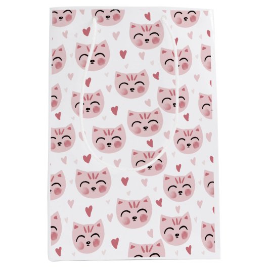 Cute Pink Kittens and Hearts Pattern for Kids Mittlere Geschenktüte (Vorderseite)