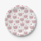 Cute Pink Kittens and Hearts Pattern for Kids Pappteller (Vorderseite)