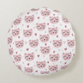 Cute Pink Kittens and Hearts Pattern for Kids Rundes Kissen (Rückseite)