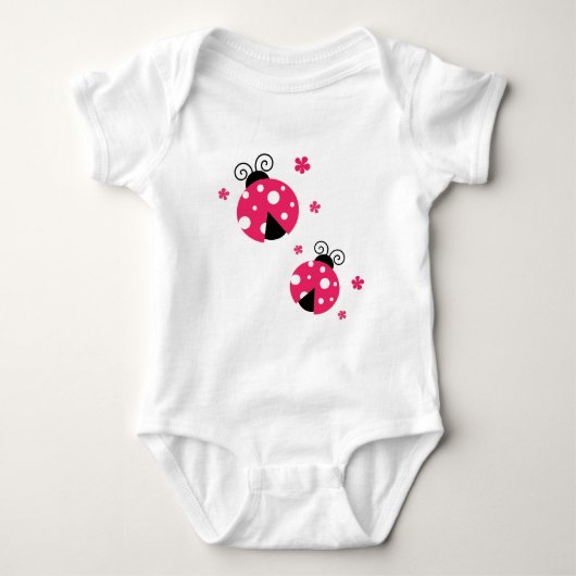 Cute Pink Labybirds and Flowers Baby Strampler (Vorderseite)
