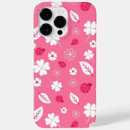 Cute Pink Ladybug and Clover Pattern iPhone Case (Rückseite)