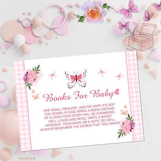 Cute Pink Little Butterfly Baby's Book Request  Begleitkarte