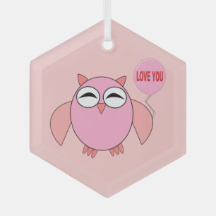 Cute Pink Love You Eule Ornament Aus Glas