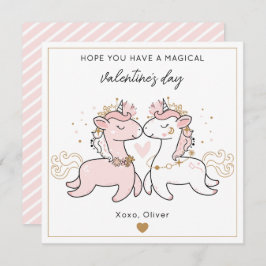 Cute Pink Magical Unicorn Kids Valentine's Day Mitteilungskarte