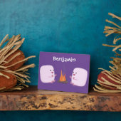 Cute pink marshmallows by camp fire cartoon fotoplatte (Seite)