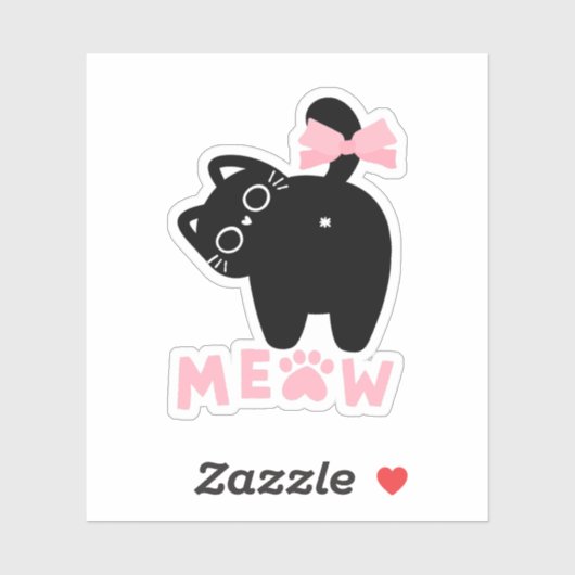 Cute Pink “Meow” Cat Kawaii Black Kitty Girly  Aufkleber (Blatt)