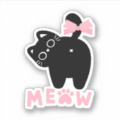Cute Pink “Meow” Cat Kawaii Black Kitty Girly  Aufkleber (Vorderseite)